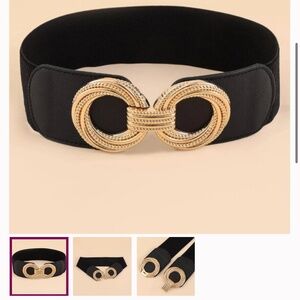 Black Round Buckle Wide Elastic Belt